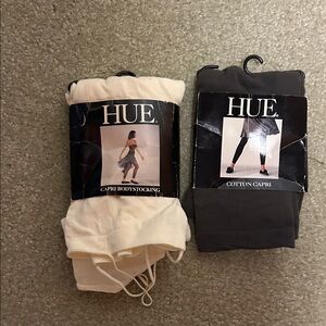 HUE Cream Bodystocking and Gray Cotton Capri Set
